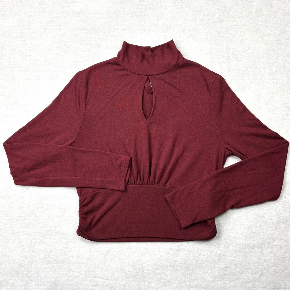 Brea Canyon‎ Womens Burgundy Mock Neck Keyhole Long Sleeve Top L14K2086 Large L